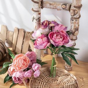 Dekorativa blommor Chzimade Artificial Peony Silk Rose Bridal Hortangea Stor bukett Bröllop Fake Party Vase Diy Home Table Decoration