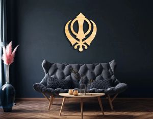 Sinais decoração de parede Khanda em madeira, placa suspensa, arte de parede de madeira, arte de parede de espada, kirpans, símbolo do Sikhismo, Khanda Sikh, arte religiosa em madeira