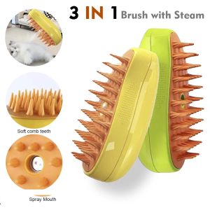 Grooming 3 in 1 Brush with Steam for Animals Cat Brush W/ Oneclick Spray Against Flying Hairs for Cat Dog Massage and Bath Rechargeable