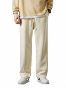 2024 New Autumn Men Sweatpants Coreano Fi Sportswear Cordão Perna Larga Calças Retas Cott Casual Calças Soltas M3bv #