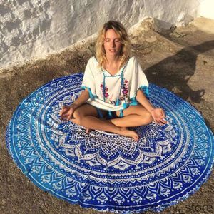 160 cm stor rund strandhandduk blå lotus blomma simning badhandduk blå pion servette indisk mandala tapestry vägg hängande kast handduk