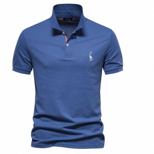 summer High-quality Cross-border Cott Deer Embroidery Polo Men's T-shirt Solid Color Lapel Basic Short-sleeved Top For Men 77Aq#