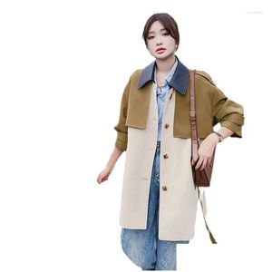 여성 트렌치 코트 초대 한국 디자인 패치 워크 윈드 브레이커 재킷 느슨한 봄과 대비 대비 컬러 코트 드롭 배달 aotmrn