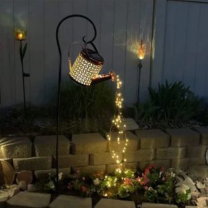 Decorações rega solar luz pendurado chaleira lanterna luz à prova dwaterproof água decoração do jardim metal retro lâmpada para mesa ao ar livre pátio gramado quintal