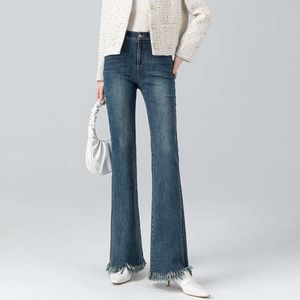 Xin Ge Micro La Jeans per donna 2024 Nuovi pantaloni svasati a vita alta e slim in pile per donna Primavera