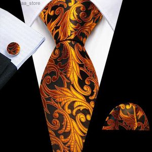 Neck Ties Neck Ties Designer Tie for Mens 2023 Gold Yellow Woven Flower Red Blue White Green Necktie Hanky Cufflinks Set Wedding BarryWang 6469 Y240325