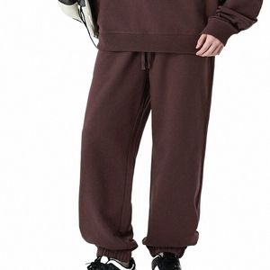 330g Mens 100% Cott Primavera Casual Lg Pant Francês Terry Plain Brown Jogger Calças Esportivas Masculino Plana Sem Forro Bolso Sweatpant c0o3 #