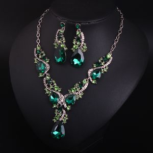 Verde nupcial brinco colar conjunto de jóias de noiva barato venda quente santo vermelho azul strass cristal festa baile de formatura coquetel em estoque