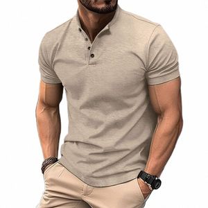 summer Men Casual Solid Color Short Sleeve T Shirt for Men Henley Collar Polo High QualityMens T Shirts US Size S-2XL 60hH#