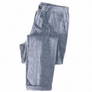 Schinte 100% Pure Linen Pants Men Beach Elasticated Waistband Drawstring Chinese Size Thin Casual Trousers Storlek 36 38 70XH#