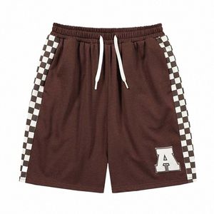 Mężczyźni Hip Hop Streetwear Shorts Checkerboard Alphabet list haft szorty dresowe harajuku cott jogger spodenki 2022Summer 82TY#