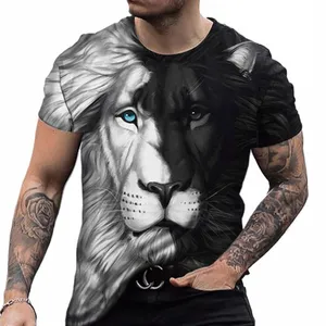 Li Fighting Animal Beast Fierce Li Print 3D T -shirt Nya sommarmän överdimensionerade korta ärm Svartvit design Polyester 92Go#