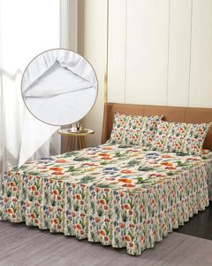 Saia de cama flor retro elástico cabido colcha com fronhas protetor colchão capa conjunto cama folha