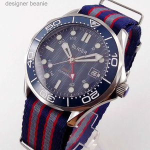 ساعات المعصم Bliger 41mm Mens Tabunction Dial Blue Dial مع عرض تاريخ شاشة الزجاج الكروي النايلون Str STRINGER مع LUMEC24325 الأخضر