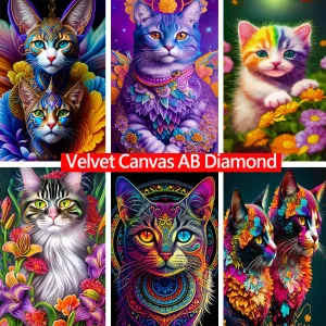 Стичка бархата AB Diamond Painting 5d Diy Diamond Emelcodery милая кошачья мозаика картинка кросс -стежок набор домашнего декора подарок