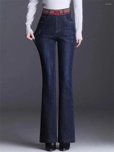 Kvinnors jeans vintage mager hög midja flare byxor 2024 kvinnor sträcker överdimensionerade vaqueros pantalones fahion casual denim spodnie a14