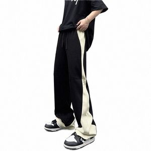 Sweatpants Men baggy Leisure Korean Fi Streetwear Sporty Side Stripe Pantales Hip Hop Chic Teens Summer Trousers J2NB#