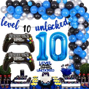 Calligraphy Video Game 10th Birthday Party Decorations with Level 10 Unlocked Banner for Boys Gaming Party 10th Birthday Party Supplies