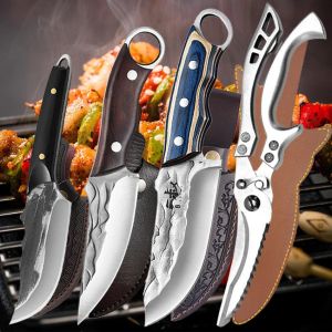 Knivar Hand Forged Boning Knife Meat Claaver Butcher Kitchen ScoSors Deboning Chef Knife With Cover Vegetabily Fish Cutter BBQ Tool