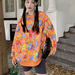 Kadın Hoodies 2024 Kış Kış Est Büyük Boyu Moda Kadın Sweatshirt Graffiti Peluş Kalın Kadın Gündelik Gevşek Modeli İçin Sıcak Külük