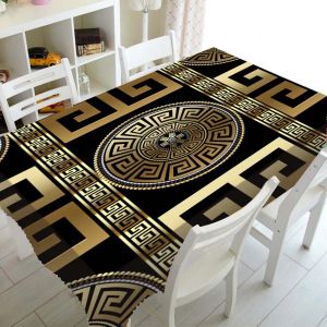 Boxes Black Gold Greece Geometric Rectangle Printed Rectangular Tablecloth for Table and Decoration Waterproof Tableclot