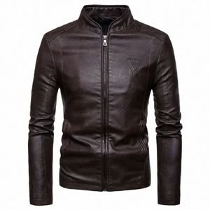 Giacca da uomo in pelle Autunno Slim Pu Moto Winproof Colori solidi freddi Giacca da motociclista classica Giacca da aviatore con motore a molla 72yO #