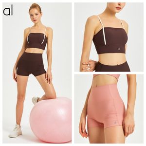 AL-135 AL Yoga Sports Bras Top+Shorts Suit Up Ribbed Running Jogger Underwear Vest Women's Shock-proof Fitness Thin straps Yoga Halter Top