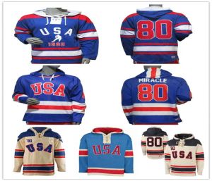 Custom Team USA 1980 Miracle on Retro Hockey Hoody Jerseys Alla namn något nummer Sömda hoodies sporttröja S-3XL