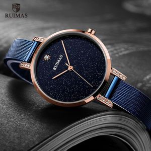 Ruimas Simple Analog Dress Women's Watches rostfritt stål Mesh Strap Quartz handledsklockor Lady Watch227J