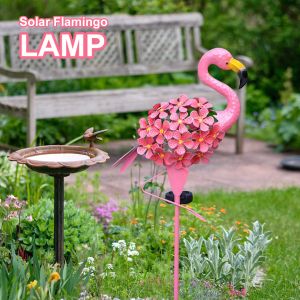 Filme decoração do jardim metal flamingo luzes solares ao ar livre luzes do jardim caminho rosa flamingo estaca com luzes led gramado quintal decoração