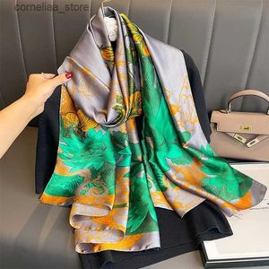 Bandanas Durag Scarves Luxury Print Silk Feeling Scarf For Women Design 180x90cm Stora sjal Wraps Neckercheif Kvinnlig pekband Bandana Foulard Stoles Y240325