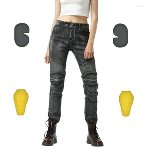 Kvinnors jeans Motorcykel Kvinnlig ryttare Retro Split Protective Gear Riding Pants Racing Anti-Fall Slim-Fit Breattable