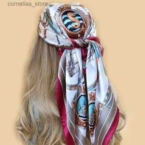 Bandanas Durag Bandanas Durag Europe and America Kerchief Fours Seasons Population Silk Silk Squary Style Squreen Square Shawls New Fashion 90x90cm headcloth y24