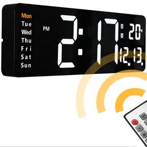 Clocks Large Digital LED Wall Clock Calendar with Dual Alarms,Temperature Thermometer for Bedroom Living Room Table Desktop Decoration