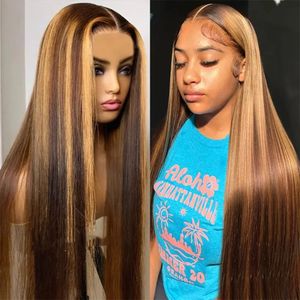 13X4 Glueless Straight Highlight Wig Colored Brown Lace Front Human Hair Wigs for Women Pre Plucked Cut HD13x4 Lace Frontal Wig