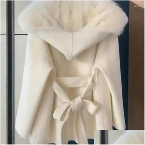 Womens Fur Faux Stitching Jacket For Women Female Overcoat Loose Belt Coats Fashion Autumn And Winter 2023 Drop Delivery Apparel Cloth Otskt