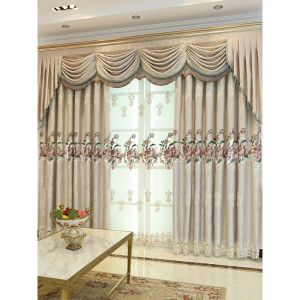 Cortinas de luxo bordadas europeias, tamanho personalizado, para sala de estar, quarto, tecido blackout, tule, janela, renda elegante