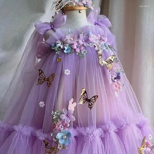 Kleidungssets Formale Prinzessin Kleid Mädchen High End Französisch Elegante Rosa Blume Flauschige Garn Flügel Perle Lolita Abend Party 0-10 Jahre