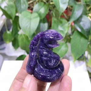 Decorative Figurines 5cm Natural Lepidolite Crystal Cartoon Carving Healing Gem Statue As Christmas Gifts For The Kids Or Home Decoration