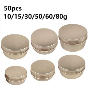 瓶50pcs 10g 15g 30g 50g 60g 80g 80g金アルミニウムスズジャーとネジ糸蓋付き化粧品フェイスクリームストレージコンテナキャンドルティー缶