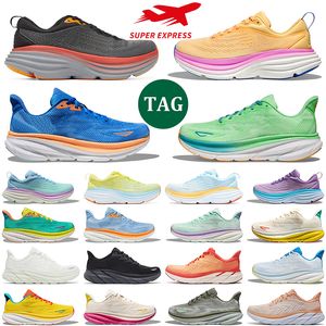 Casual Shoes Clifton 9 Cyclamen för män Kvinnor Triple Black White Shifting Sand Cyclenen Shark Grey Farterfly Evening Bondi 8 Runners Castlerock Mens Trainer