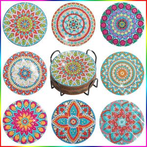 Stitch photocustom 8 pçs/set diy pintura diamante coaster copo tapete almofada mandala diamante bordado redondo coasters placemat casa cozinha