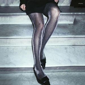 Women Socks TARUXY Shiny Silver Wire Sexy Tights High Waist Bodycon See Through Ladies Stockings 2024 Summer Party Leggings Pantyhose