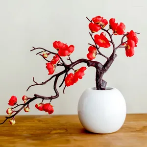 Decorative Flowers Simulation Flower Dragon Spring Festival Decoration Year Night TV Cabinet Low Pile Red Plum