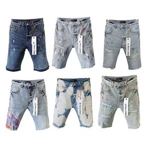 2024 CASUAL MEN 청바지 오토바이 디자이너 Mens 자주색 직선 단축 Denim Pant 여성 고민 찢어진 찢어진 Blue Jean Shorts Slim Fit Purple Jeans Shorts 브랜드