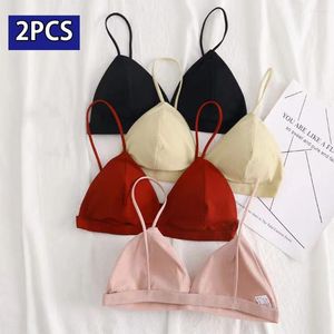 브래스 2pcs 여자 섹시 란제리 스포츠 캐주얼 한 단색 브라레트 속옷 여성 고품질 등이없는 수면 소프트 브라 시어