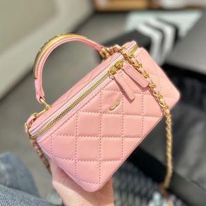 24K metalowy uchwyt makijaż w torbie damskiej torba na ramię skórzana diamentowe złoto sprzętowe metalowe zapięcie luksusowa torebka Matelasse łańcuch crossbody torebki lustra 18 cm