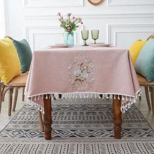 Toalha de mesa retangular bordada toalha de linho impermeável café cozinha decoração