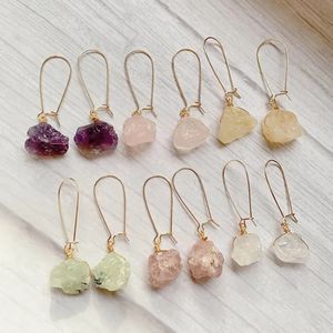 Roher Mineralstein, Bergkristall-Ohrringe, natürlicher Amethyst, Lapis, Fluorit, Citrin, Amazonit, rosa Quarz, baumelnde Ohrringe, Heilung