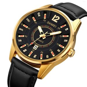 Armbanduhren SKMEI 1993 Luxus Männer Quarzuhr Leder Wasserdichte Sport Zeit Woche Datum Mann Uhren Mode Business Uhr Reloj Hombre 9291